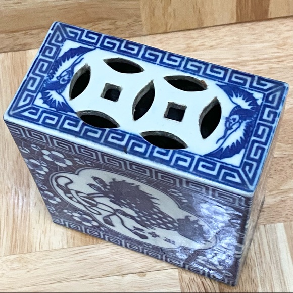 Vintage Blue White Chinese Porcelain Pillow Brick Headrest Guardian Lion Foo Dog - Picture 8 of 14